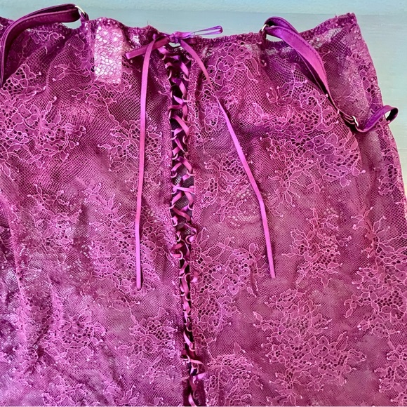Victoria Secret Lingerie Size S Chemise Burgundy Lace Floral Tie Back - Picture 4 of 5